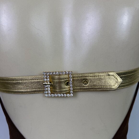 Cache Womens Brown Halter Maxi Gown With Metallic Gold Straps Sz 4 - Picture 8 of 12